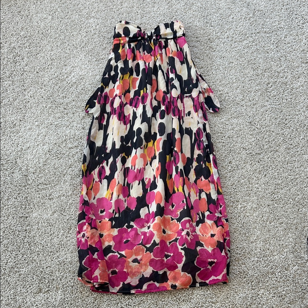 Colorful strapless dress floral spring dress for wedding guest or event